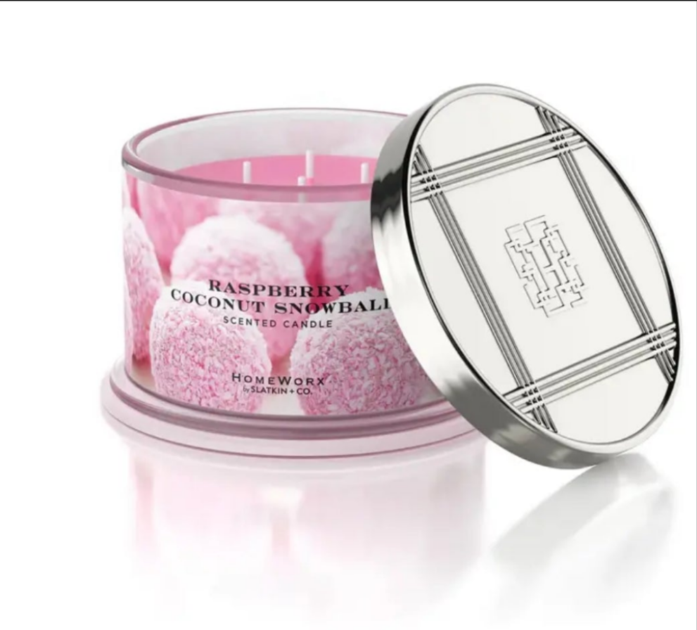 Bougie parfumée HOMEWORX à 4 mèches 510 g, boule de neige à la framboise et à la noix de coco