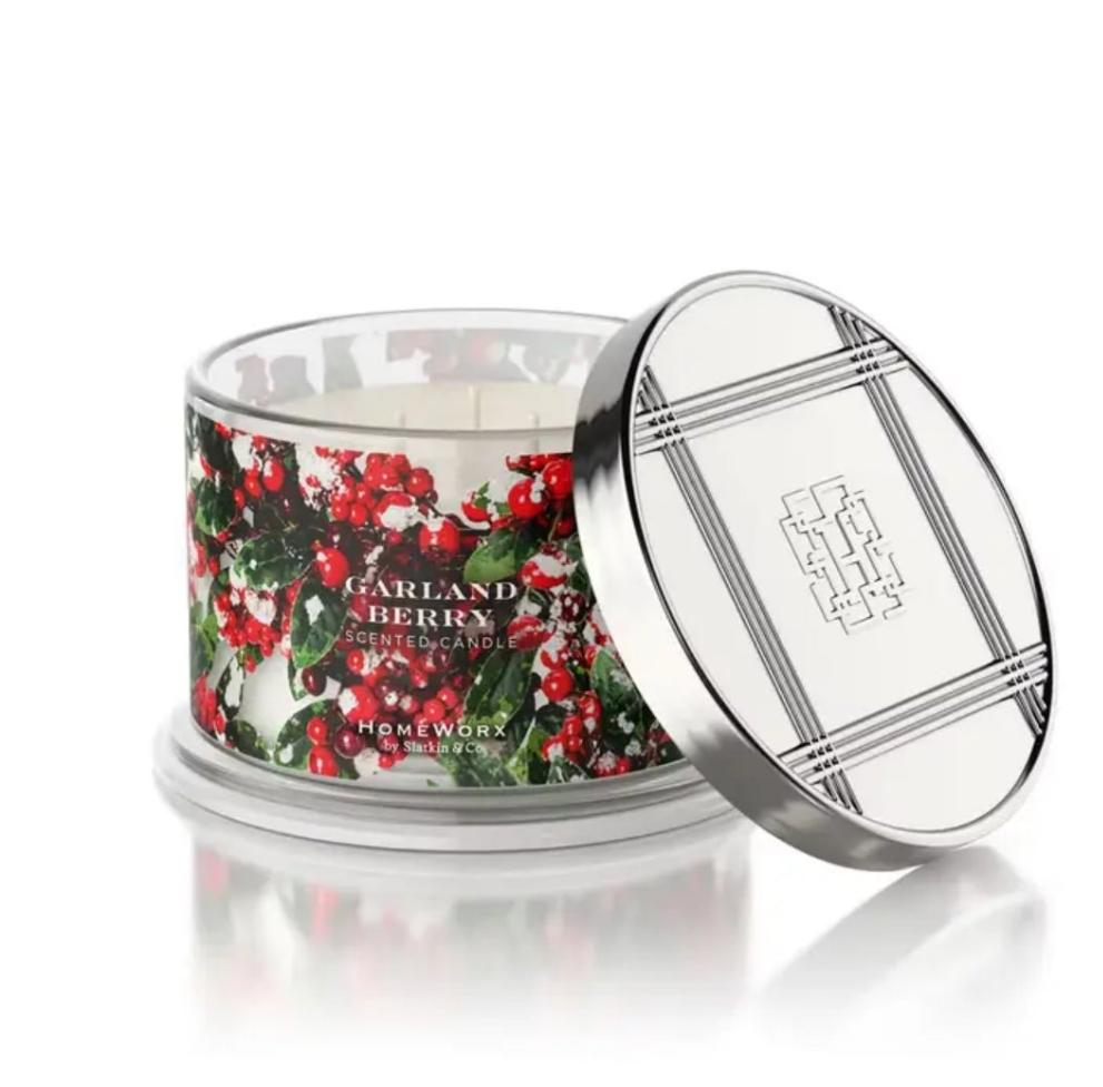 HOMEWORX Bougie parfumée à 4 mèches 510g BAIE DE GUIRLANDE